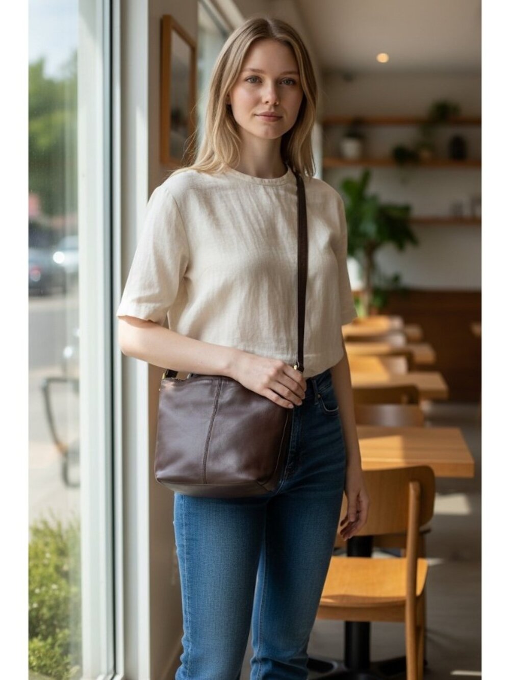 Perlina Brown Leather Bucket Bag
